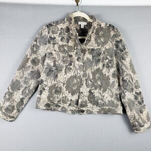 Charter Club Size Small Petite Jacquard Tapestry Jacket Beige Black Floral